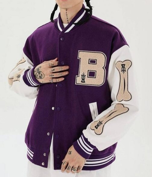 Skeleton Bad To The Bone Patchwork Varsity Wool/Leather Jacket - Image 8
