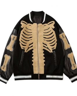 Skeleton Furry Bone Patchwork Black/Green Jacket