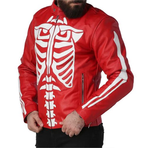 Skeleton Red Leather Jacket - Image 5