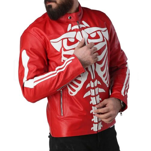 Skeleton Red Leather Jacket - Image 8