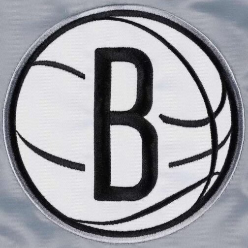 Brooklyn Nets Slider Gray Varsity Satin Jacket - Image 4