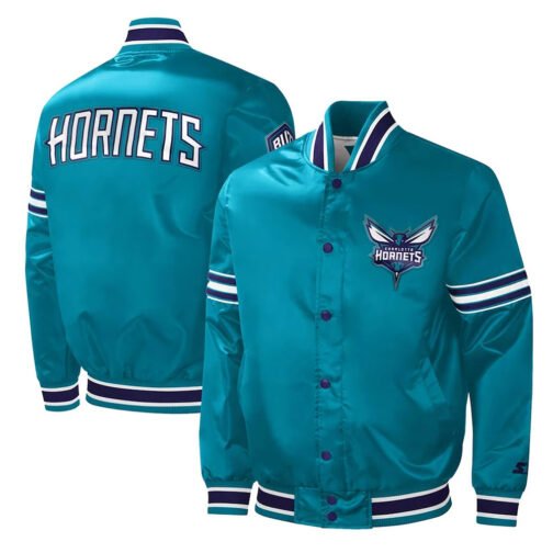 Charlotte Hornets Slider Teal Varsity Satin Jacket - Image 3