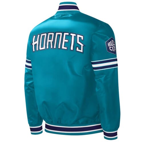 Charlotte Hornets Slider Teal Varsity Satin Jacket - Image 2