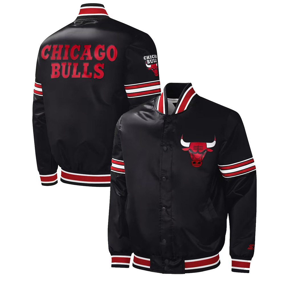 Chicago Bulls Slider Black Satin Jacket - Image 3