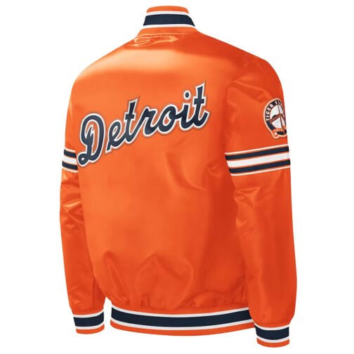 Slider Detroit Tigers Orange Varsity Satin Jacket - Image 2