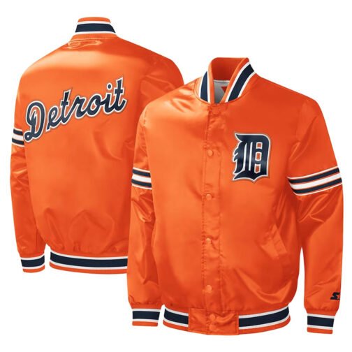 Slider Detroit Tigers Orange Varsity Satin Jacket - Image 3