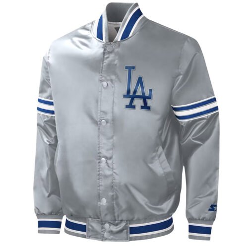 Gray Los Angeles Dodgers Slider Satin Jacket