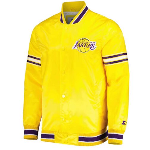 LA Lakers Slider Varsity Yellow Satin Jacket
