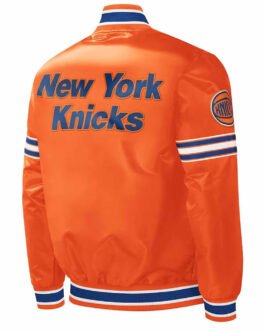 NY Knicks Slider Varsity Orange Satin Jacket