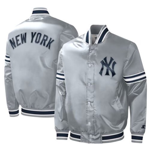 Slider NY Yankees Varsity Gray Satin Jacket - Image 3