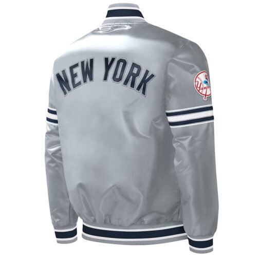 Slider NY Yankees Varsity Gray Satin Jacket - Image 2