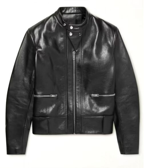 Men’s Black Motorcycle Style Slim Fit Leather Jacket