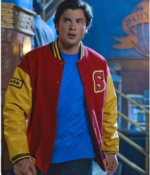 Clark Kent Smallville Red and Yellow Varsity Jacket - Image 2