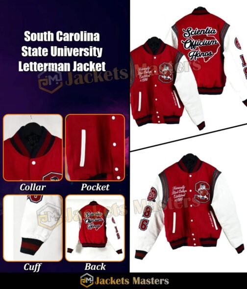 South Carolina State University Letterman Red and White Jacket - Image 5