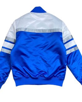 Special Script Detroit Lions White and Blue Satin Jacket