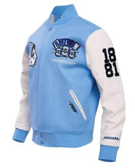 Spelman College Jaguars Homecoming Light Blue and White Varsity Jacket