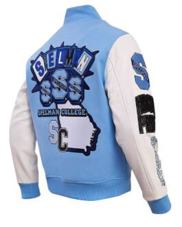 Spelman College Jaguars Homecoming Light Blue and White Varsity Jacket