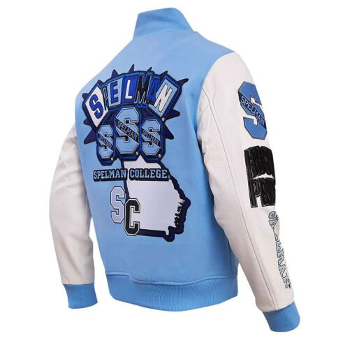 Spelman College Jaguars Homecoming Light Blue and White Varsity Jacket - Image 2