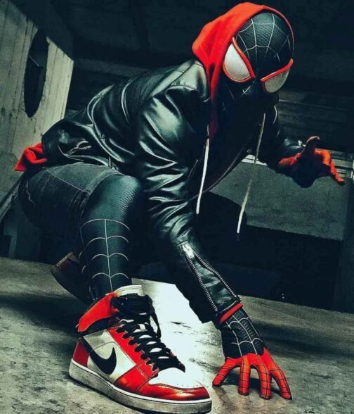 Spider‑Man Miles Morales Biker Black Red Hoodie Jacket - Image 6