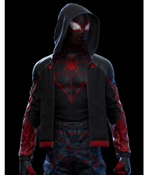 The End Spider-Man Miles Morales Red and Black Hoodie - Image 7