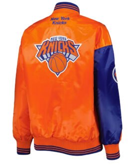 NY Knicks Split Colorblock Blue and Orange Satin Jacket