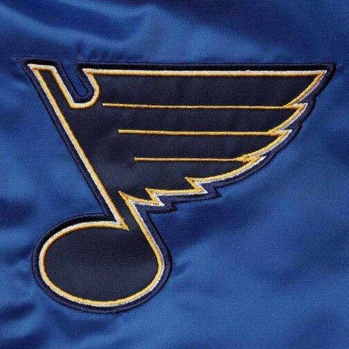 St. Louis Blues Enforcer Blue/Navy Varsity Satin Jacket - Image 5