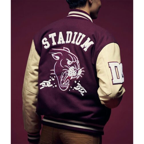 Panther Stadium Letterman Burgundy and Beige Jacket - Image 8