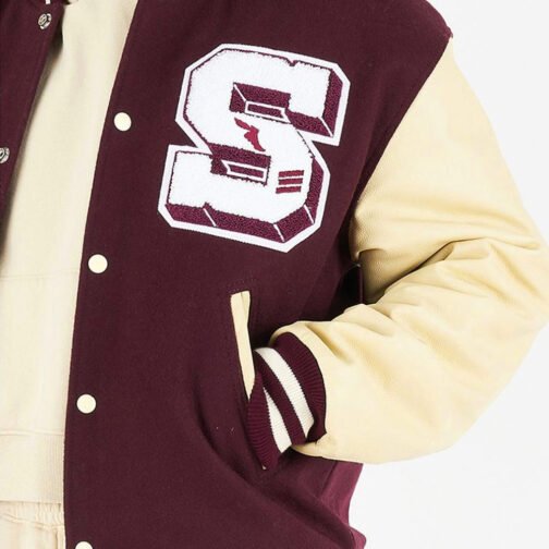 Panther Stadium Letterman Burgundy and Beige Jacket - Image 7