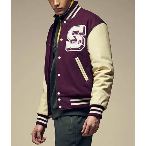 Panther Stadium Letterman Burgundy and Beige Jacket - Image 9