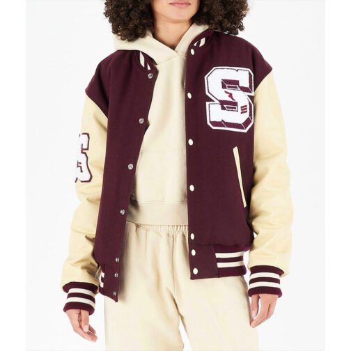Panther Stadium Letterman Burgundy and Beige Jacket - Image 3