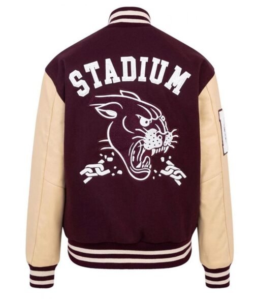 Panther Stadium Letterman Burgundy and Beige Jacket - Image 2