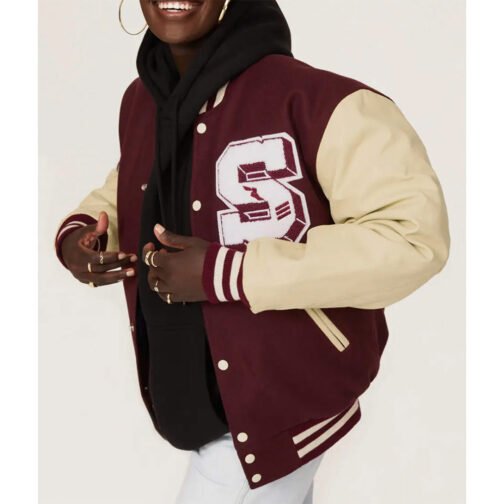 Panther Stadium Letterman Burgundy and Beige Jacket - Image 5