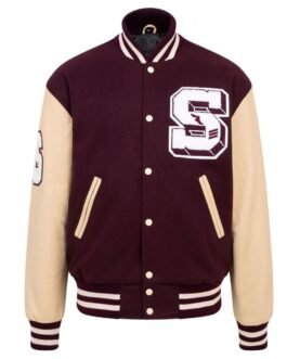 Panther Stadium Letterman Burgundy and Beige Jacket