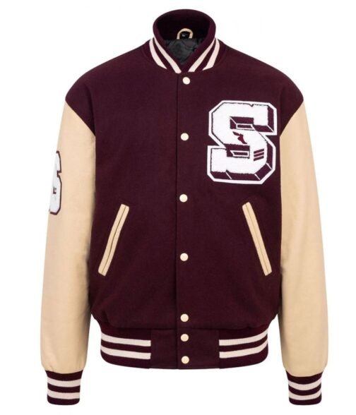 Panther Stadium Letterman Burgundy and Beige Jacket