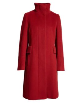 Women’s Stand Collar Akris Punto Red Wool Coat