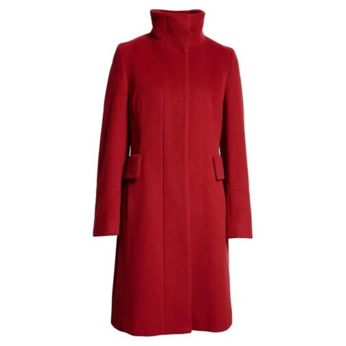 Women’s Stand Collar Akris Punto Red Wool Coat - Image 2