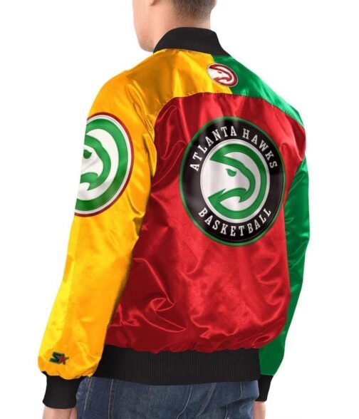 Atlanta Hawks Ty Mopkins Black/Red Varsity Satin Jacket - Image 2