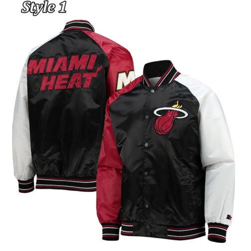 Miami Heat Reliever Full-Snap Black and Red Satin Jacket - Image 5