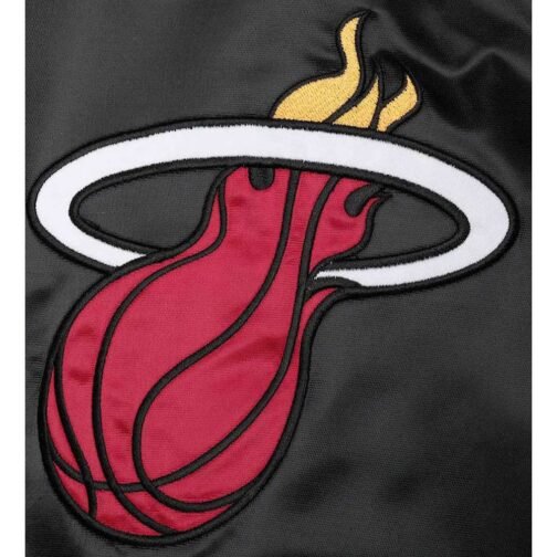 Miami Heat Reliever Full-Snap Black and Red Satin Jacket - Image 7