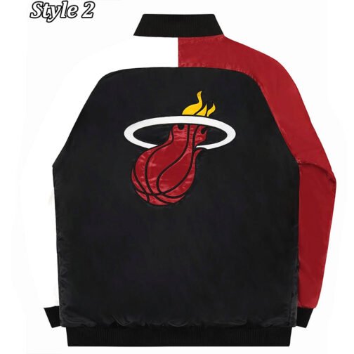 Miami Heat Reliever Full-Snap Black and Red Satin Jacket - Image 3