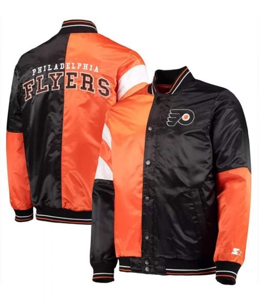 Black/Orange Philadelphia Flyers Leader Full-Snap Varsity Satin Jacket - Image 3
