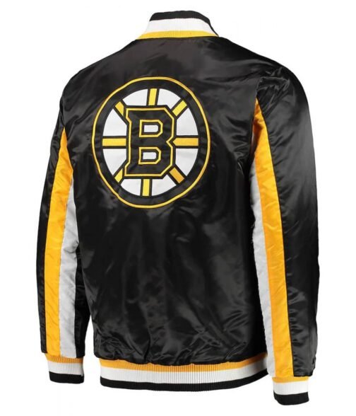 Boston Bruins The Ace Varsity Satin Black/Yellow Jacket - Image 2