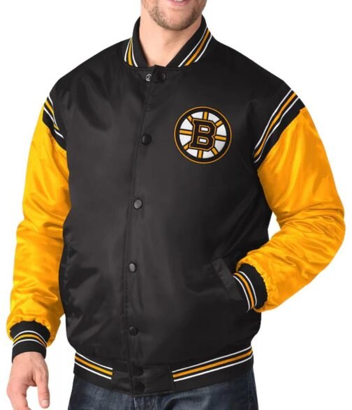 Varsity Boston Bruins Yellow and Black Satin Jacket - Image 4