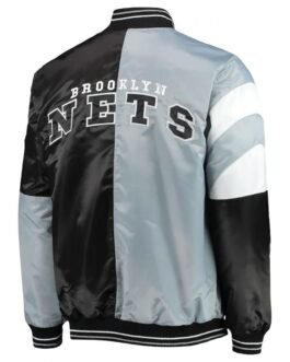 Brooklyn Nets Leader Satin Gray/Black Color Block Jacket