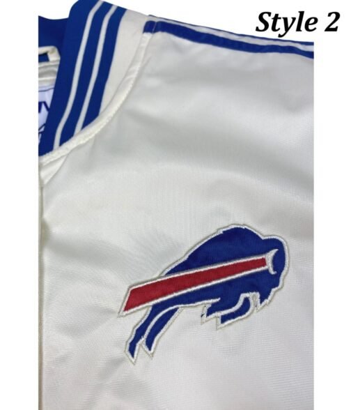 Starter Buffalo Bills Bomber Blue and White Satin Jacket - Image 8