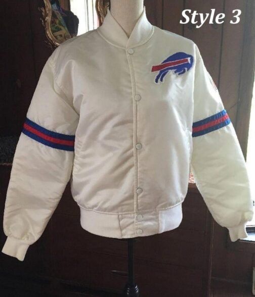 Starter Buffalo Bills Bomber Blue and White Satin Jacket - Image 3