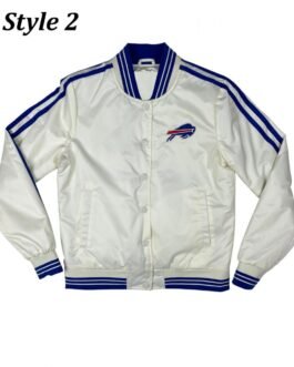 Starter Buffalo Bills Bomber Blue and White Satin Jacket