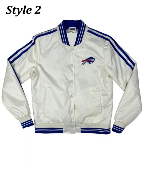 Starter Buffalo Bills Bomber Blue and White Satin Jacket - Image 2