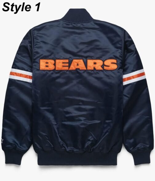 Chicago Bears Navy Blue Bomber Satin Jacket - Image 3