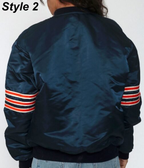 Chicago Bears Navy Blue Bomber Satin Jacket - Image 4